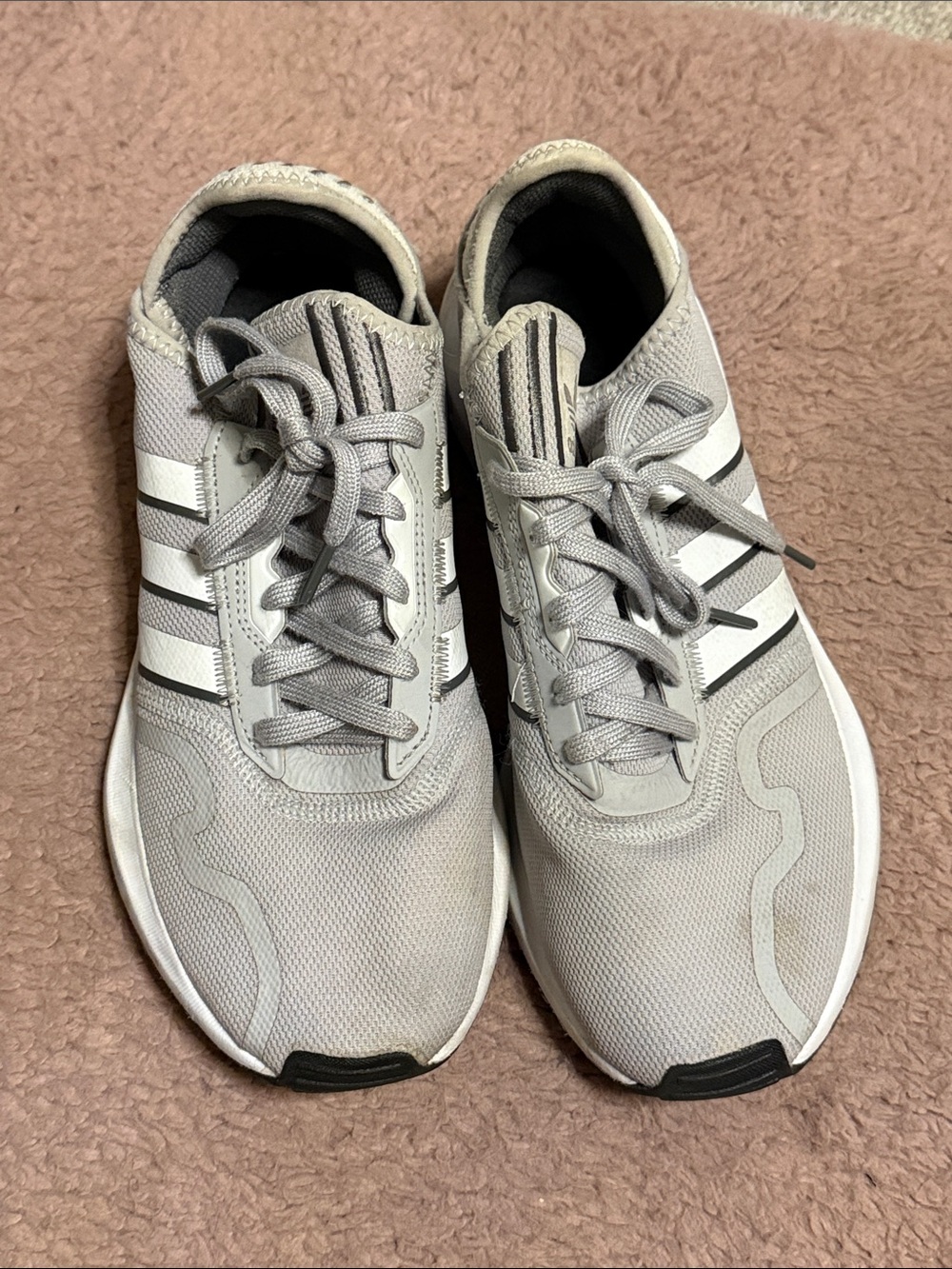adidas Light Grey Mesh Running Sneakers with White Stripes